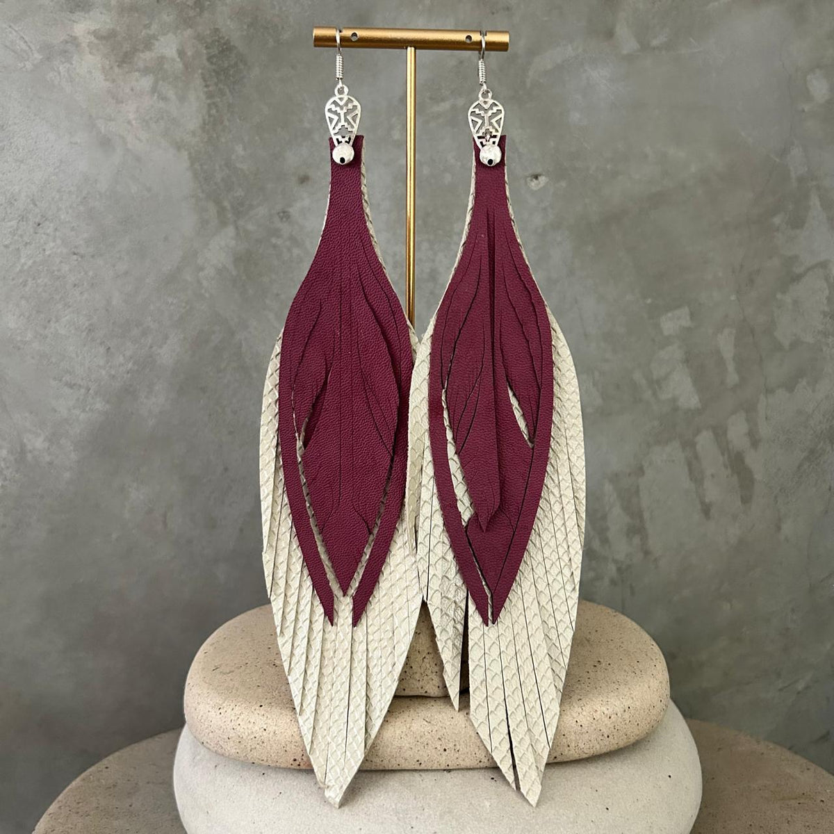 Aretes Beige y magenta, tamaño maxi, colección Básicos