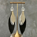 Aretes Verde deslavado, beige y dorado, tamaño grande, colección Básicos