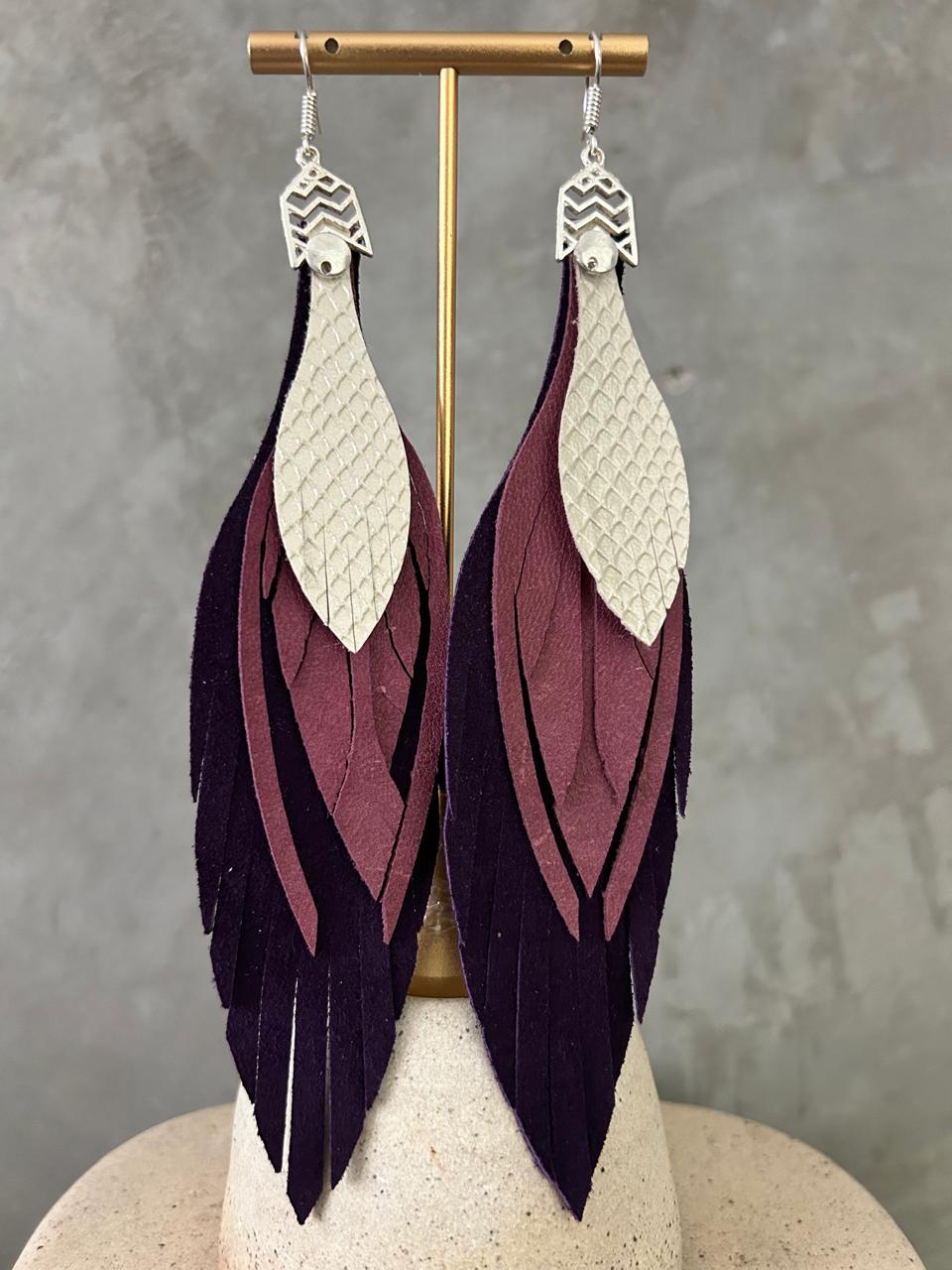 Aretes Púrpura, magenta y beige, tamaño maxi, colección Básicos