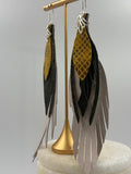 Aretes Abanico · Piel, verde y amarillo serpiente, tamaño grande, colección Escarlata