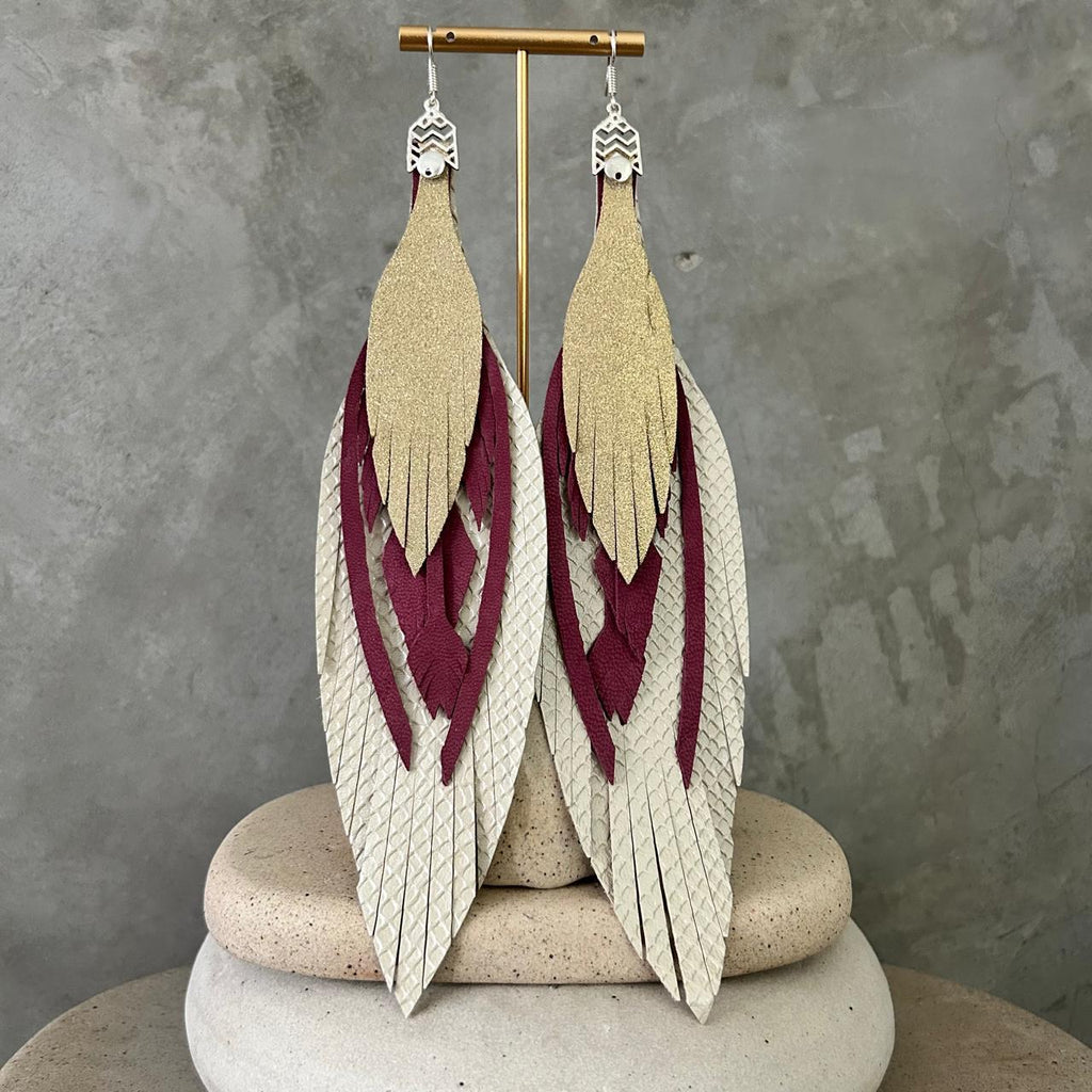 Aretes Piel, magenta y dorado, tamaño maxi, colección Básicos